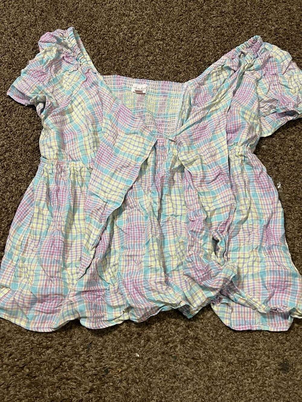 Isabel by Ingrid & Isabel Maternity Pastel Plaid Tie Front Short Sleeve Top XXL